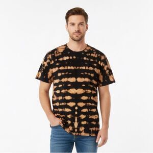 NEW Handmade Black & Orange Striped Reverse Tie-Dye Bleach-Dyed T-Shirt Sz Large